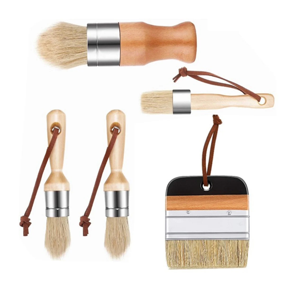 

ABXK 5Pcs Chalk Paint Brushes Wooden Handle Painting Wax Brushes Natural Bristle Paint Brushes for Wood Furniture