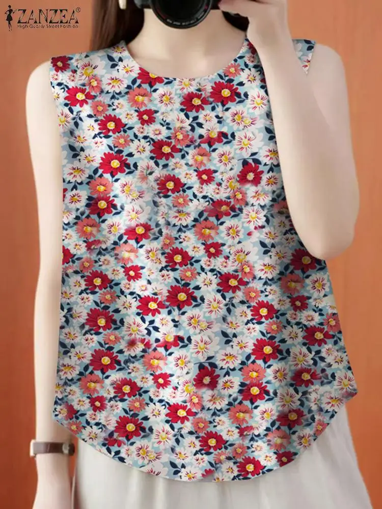 Summer Sleeveless Floral Blouse ZANZEA Bohemain Printed Tanks Tops Women Casual Loose Blusas Tunic Stylish Holiday Beach Camis