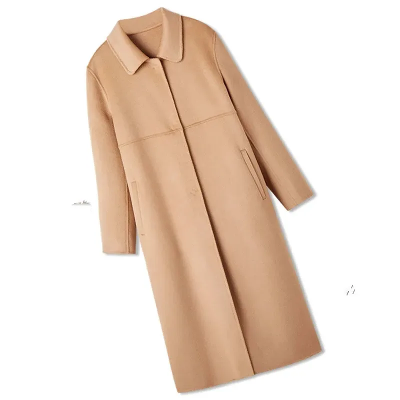 

2024 Autumn Winter New Wool Jacket Women Doll Collar Mid Long Single Breasted Woolen Coat Elegant Female Slim Overcoat 3XL W168