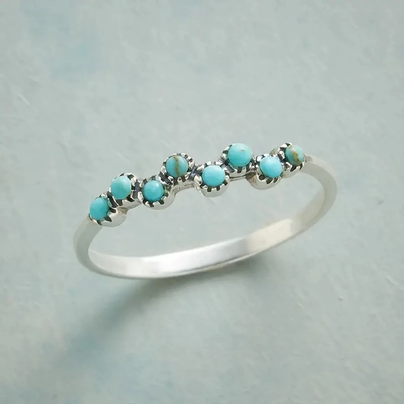 Huitan Imitation Turquoise Finger Ring for Women Boho Style Daily Wear Chic Accessories Fancy Anniversary Gift Hot Sale Jewelry