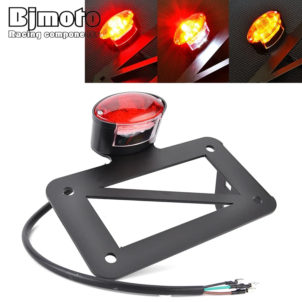 Motorcycle Universal Tail Light Side Mount License Plate Bracket LED Light For Harley Cafe Racer Honda Suzuki Yamaha - view 2