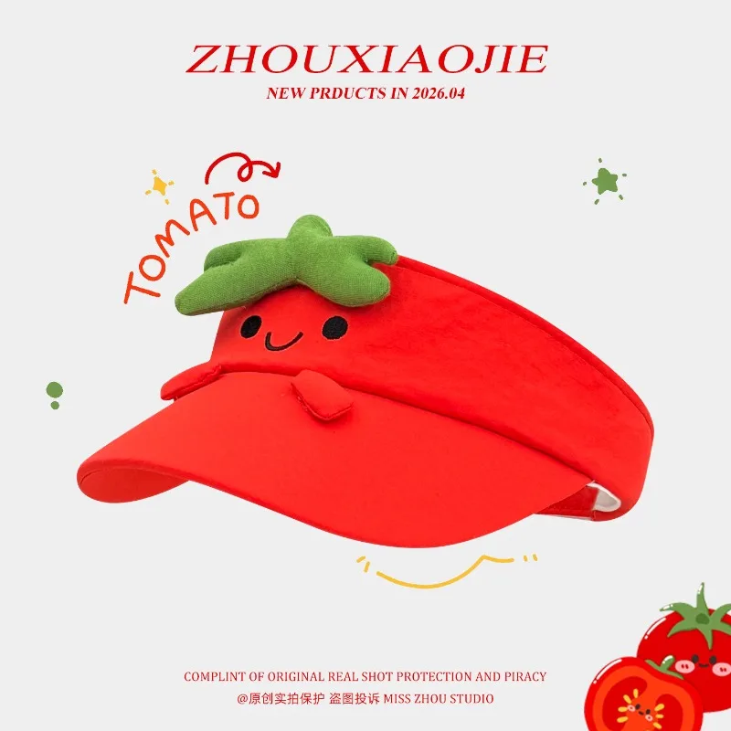 Cute Tomato Plush Visor Hat Kawaii Cartoon Sun Cap Funny Vegetable Baseball Cap Soft Girl Harajuku Cosplay Hat for Women Girls
