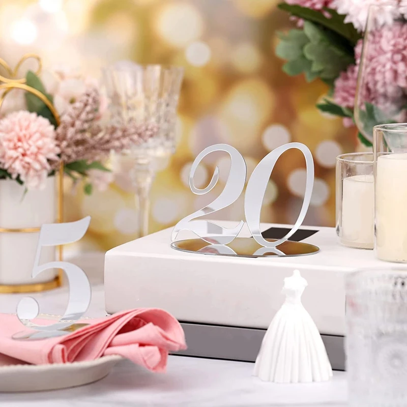 أرقام طاولة الاكريليك ، اللون الفضي ، لحفل الزفاف