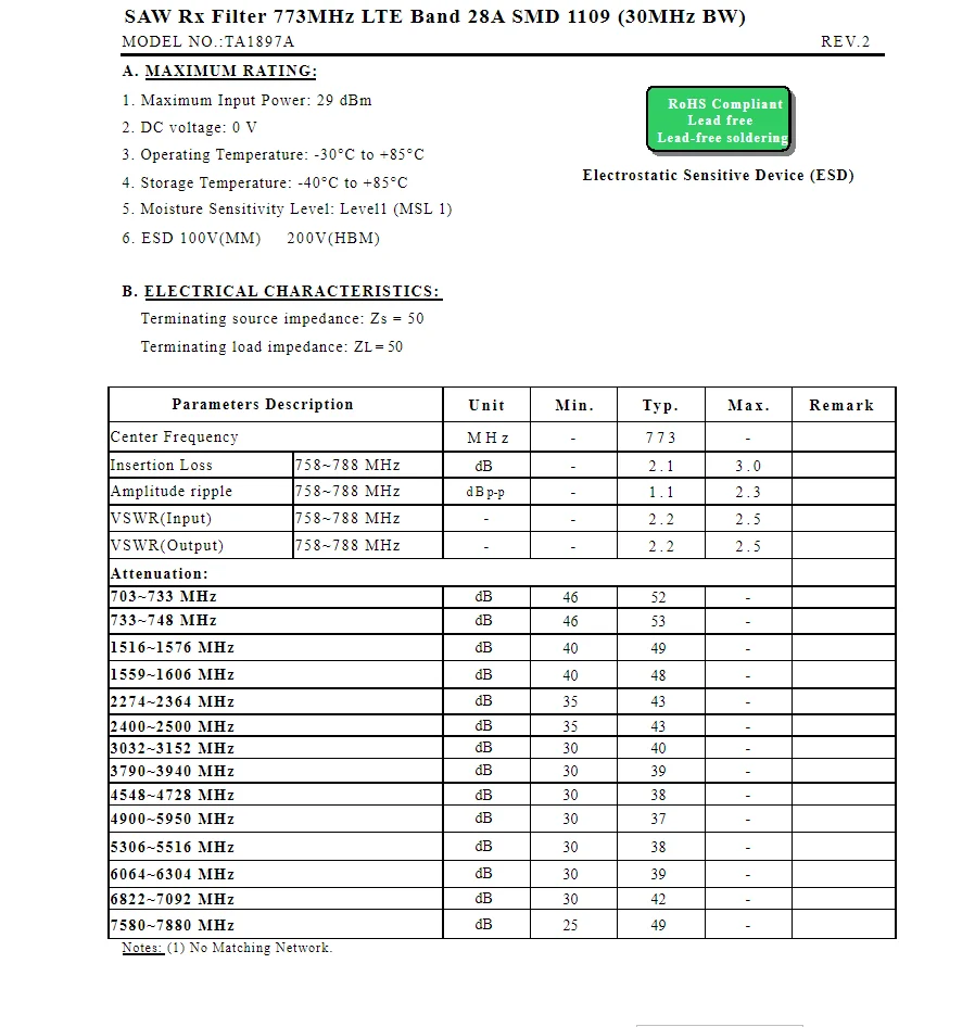 TA147FD Brand New Genuine Filtro IC, empacotado SMD SAW, TA1897A, em estoque, 773MHz, 147, 10Pcs