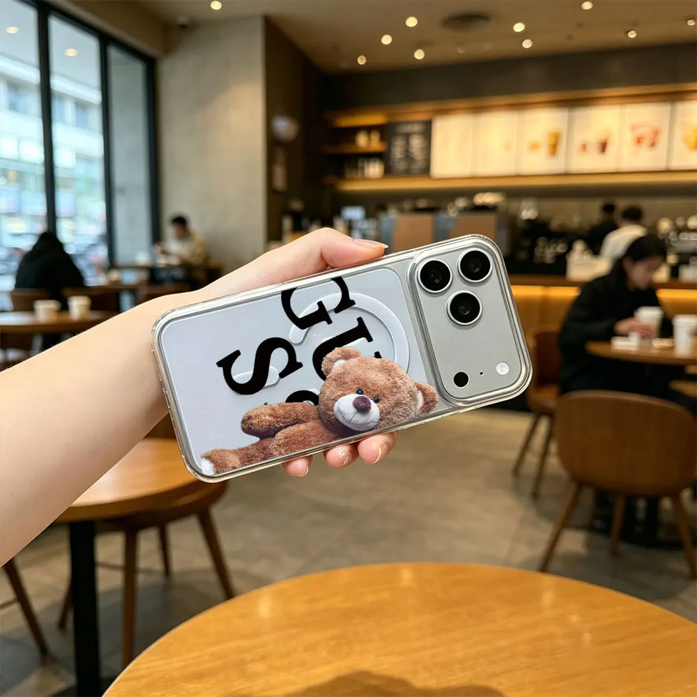Brown Cartoon Teddy Bear Pattern Phone Case For iPhone 17 16 15 14 13 12 11 Pro Xs Max Plus Air Mini XR X 17e 16e Magsafe Cover view 6