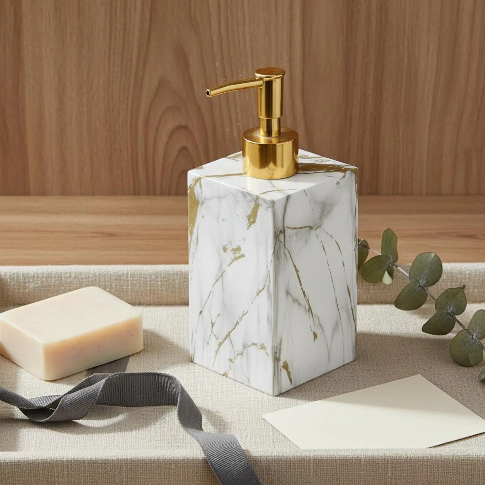 

Marble Pattern Liquid Dispenser Easy to Clean Resin Lotion Pump Bottle Hexagonal Marble Soap Dispenser Waterproof for Restroom
