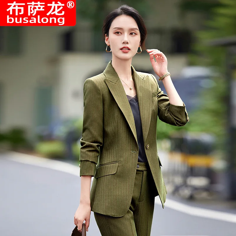 Professional Women's Suit2024New ฤดูใบไม้ร่วงสีม่วงลาย High-end ธุรกิจชุด WorkwearolBusiness Casual Professional เครื่องแต่งกาย