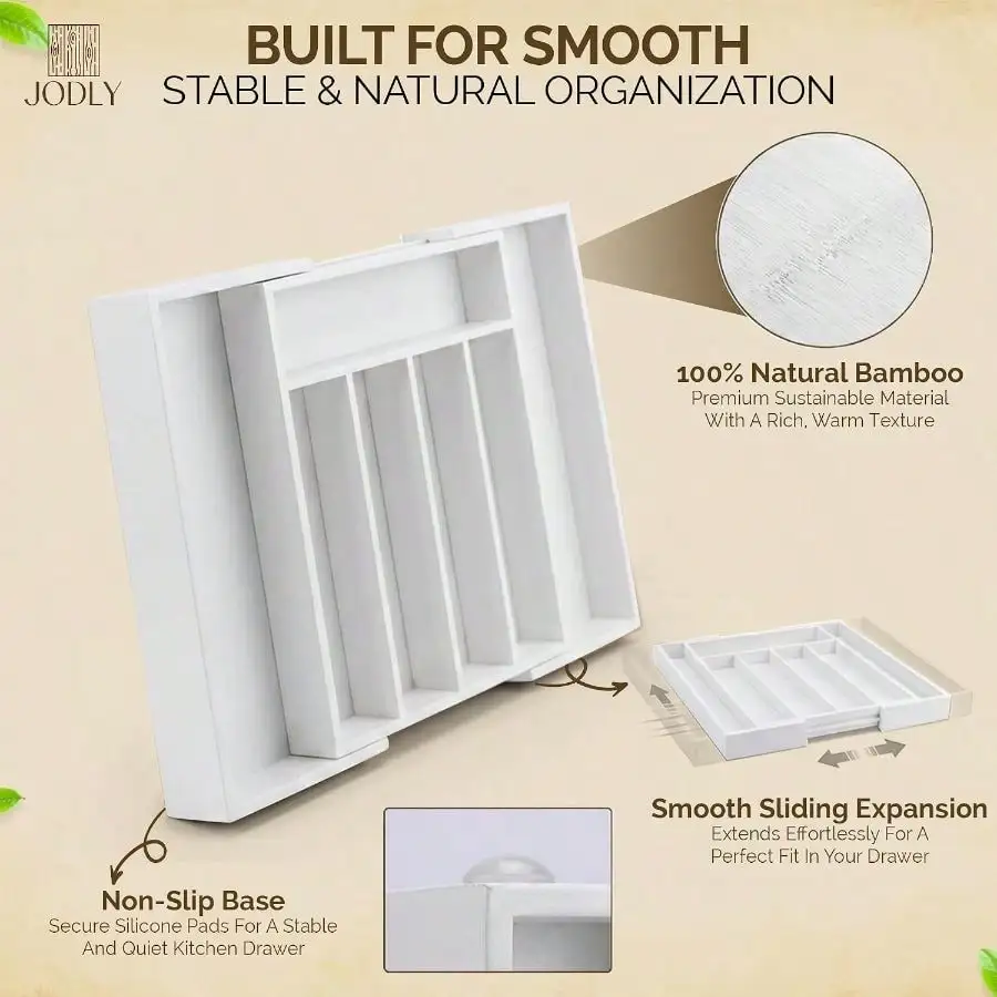 Kitchen Utensil Drawer Organizer Silverware Expandable 14-20 Inch Kitchen Drawer Organizers Utensils Non-Slip Base Screwed Joints Long-Lasting Durability