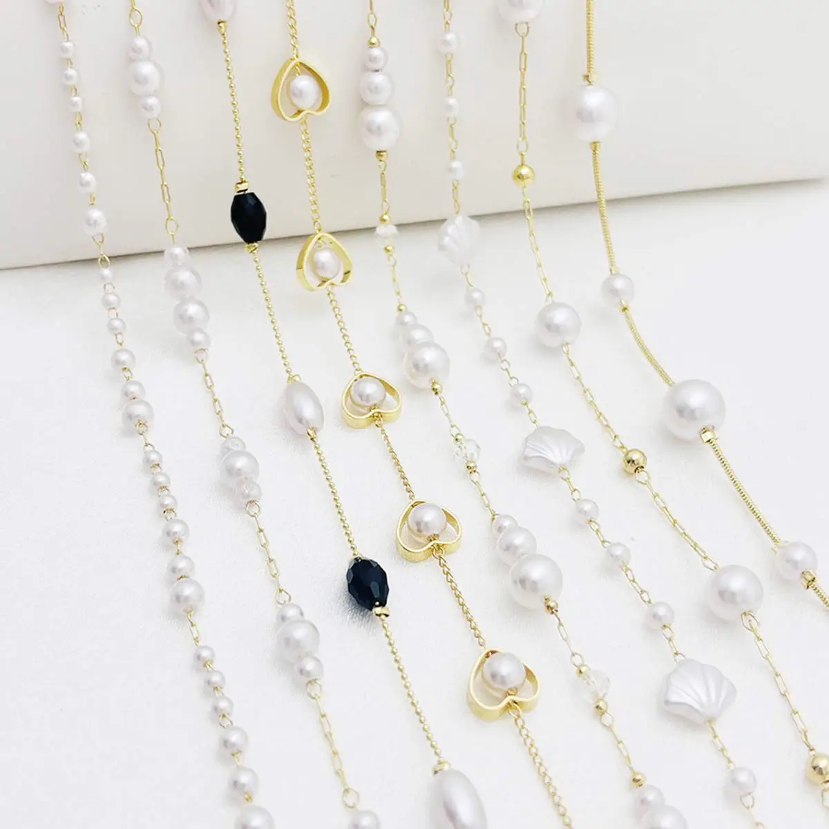 2M Gold Tone Link Chain Resin Imitation Pearl Beaded Shell Heart Ball DIY Handicrafts Handbag Clutch Shoes Decoration Supplies