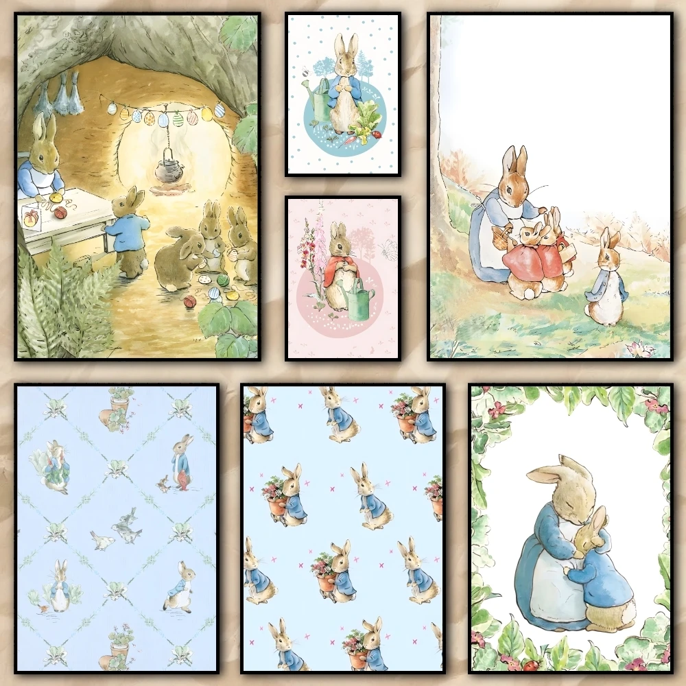 P-Peter Rabbit printing Poster HD art sticky wall waterproof home living room bedroom bar aesthetic decoration