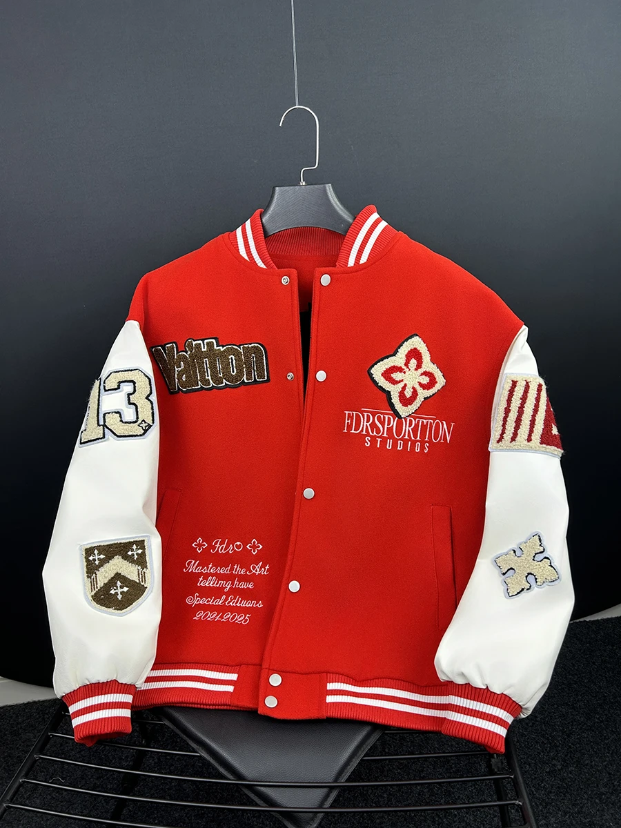 

Retro American Embroidered Letter Splicing Baseball Jaet Men's Casual Versatile Jaet Outerwear Spring Autumn New Sle