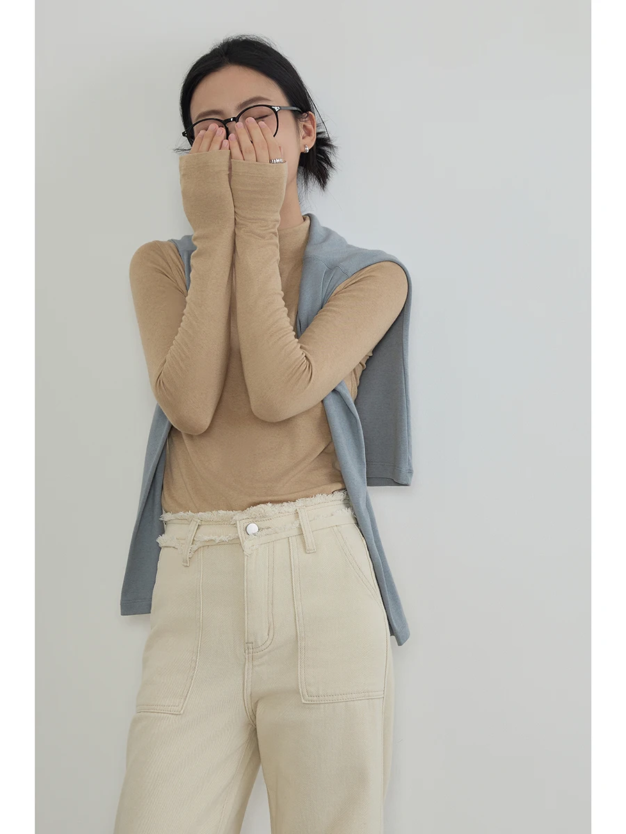 

Мягкий базовый свитер из кашемира для женщин, осенне-зимний, с высоким воротником, облегающий, для ношения под одеждой, теплый, термо, однотонный, из чистого кашемира