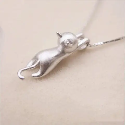 Popular 925 Sterling Silver Jewelry Fashion Simple Animal Cute Kitty Clavicle Chain Pendant Cat Necklaces XL003