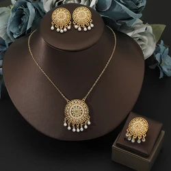 4 Piece Set Fashion Elegant Gold Pearl Tassel Bohemian Necklace Earrings Ring for Women's Jewelry Set bridal wedding jewelry
