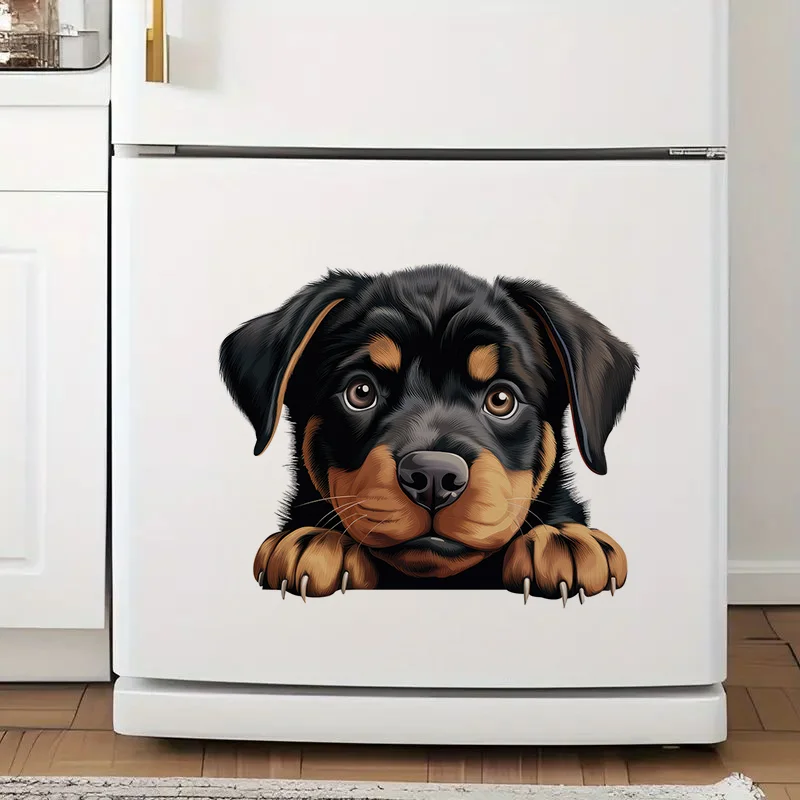 DK124# Black and Brown Rottweiler Puppy Toilet Stickers, Bright Wall for Home, Cabinet