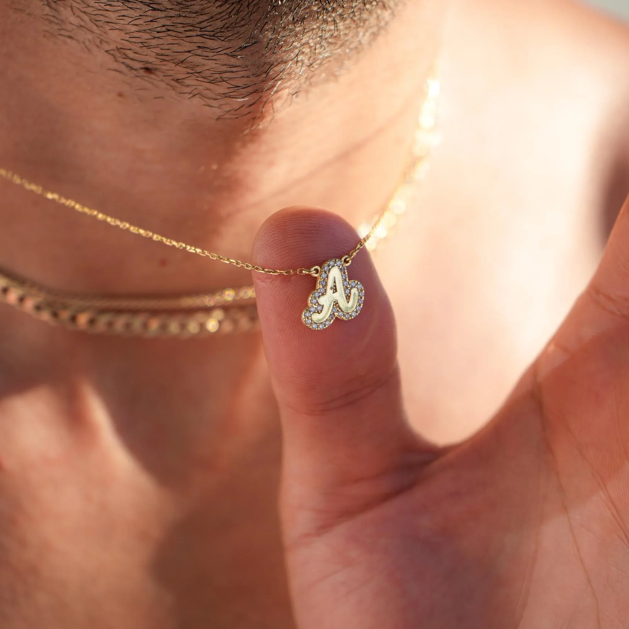 

Custom Necklace 3D Pave Outline Bubble Letter Necklace Diamond Name Dainty Gold Name Plate Necklace Valentine's Day Gift for Men