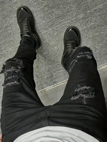 पुरुषों की स्लिम फिट जींस जिसमें फटे हुए छेद, कपड़े का पैच, छोटे पैर, टाइट फिटिंग वाली डेनिम पैंट हों 10 best sales पेटिट जींस - №2