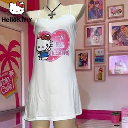 Sanrio Hello Kitty Cute Sling Dress Y2k Spicy Girl Casual Nightdress Sexy Sleeveless Pajama Suspender Women Home Sweet Nightgown