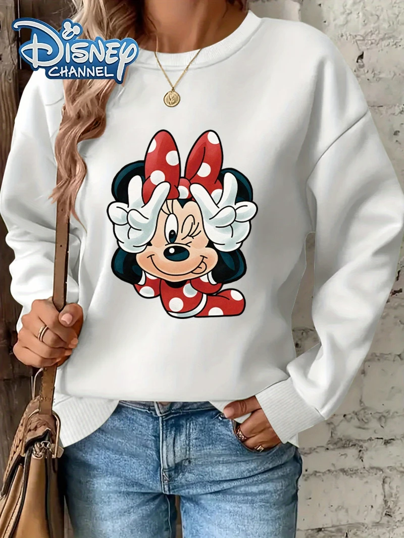 

Женская повседневная толстовка с круглым вырезом и длинными рукавами Disney, осень-зима 2025 года — мультяшный принт с Минни Маус