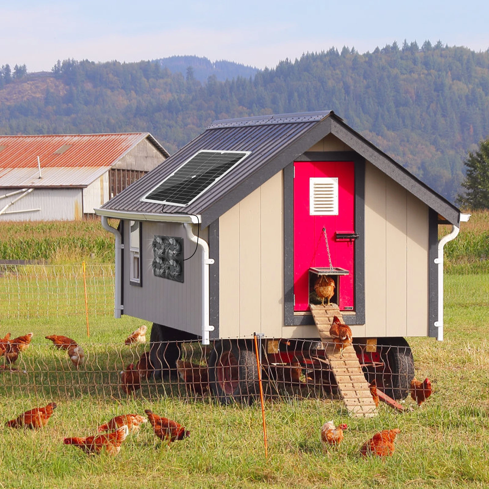 Imagem -05 - Kit Ventilador de Exaustão Painel Solar Ventiladores à Prova Impermeável Água ao ar Livre Ventilação Solar para Galinheiro Estufa Casa do Animal Estimação Janela 20w 12v