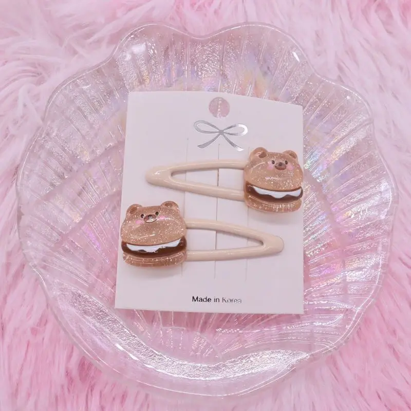 2Pcs/Set Kawaii Donut Biscuit Animal Bear Shape Hair Accessories Kid Headband Fashion Child Hair Clips Girl Hairpin Ornaments