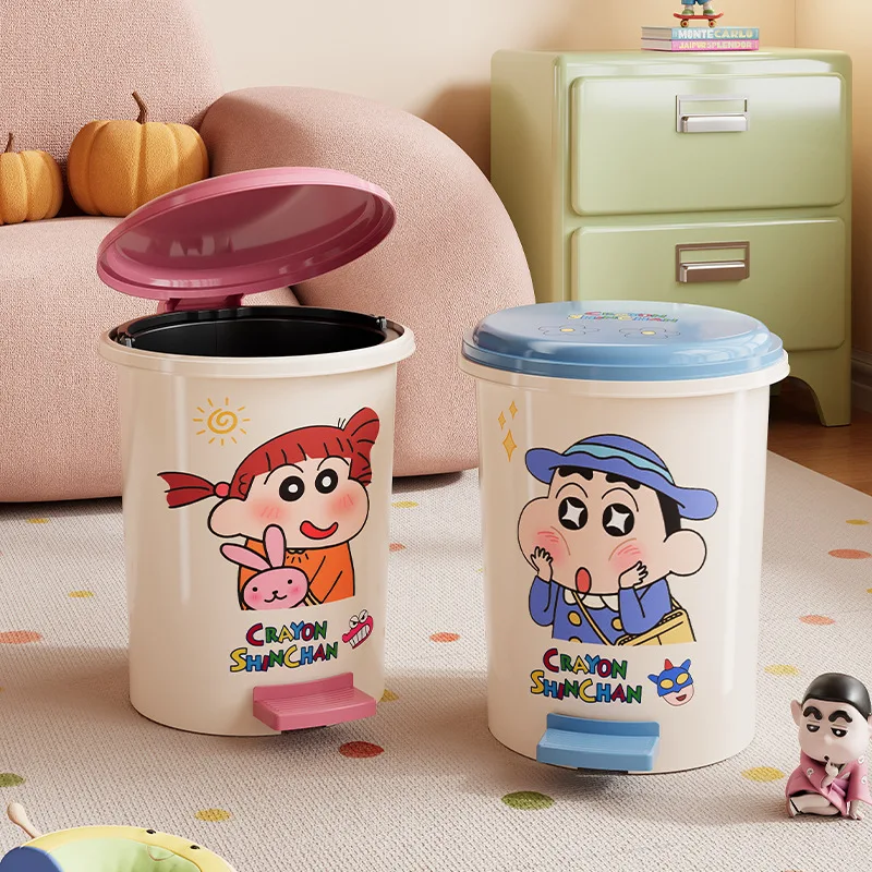 Crayon Shin chan Cute Garbage Can DIY Stickers Home Cartoon Living Room Bedroom with Cover Bathroom can Trash Kitchen 7L Large