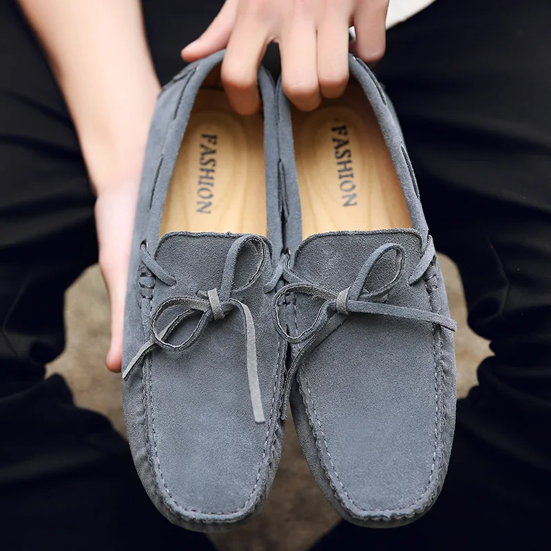 Outdoors Fashion Men Shoe PU Casual Summer Classic Solid Color Stitching Butterfly Knot Lace Up Flat Heels Male Driving Shoes