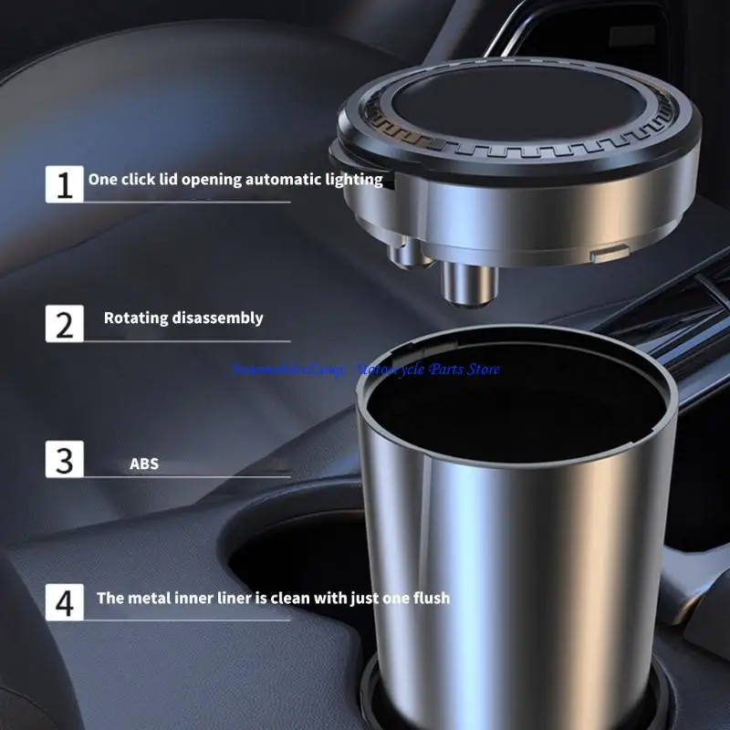 H7BD Multifunctional Car Ashtray with Lid & LED Light Vehicle Ashtray with Lid Simple Installs for Car Trucks & Indoor Space