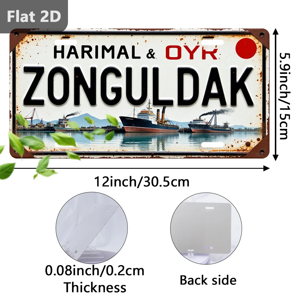 Vintage Zinc Sign Zonguldak Port 12x5.9 Inch Retro Metal Wall Decor for Cafe Garage Garden