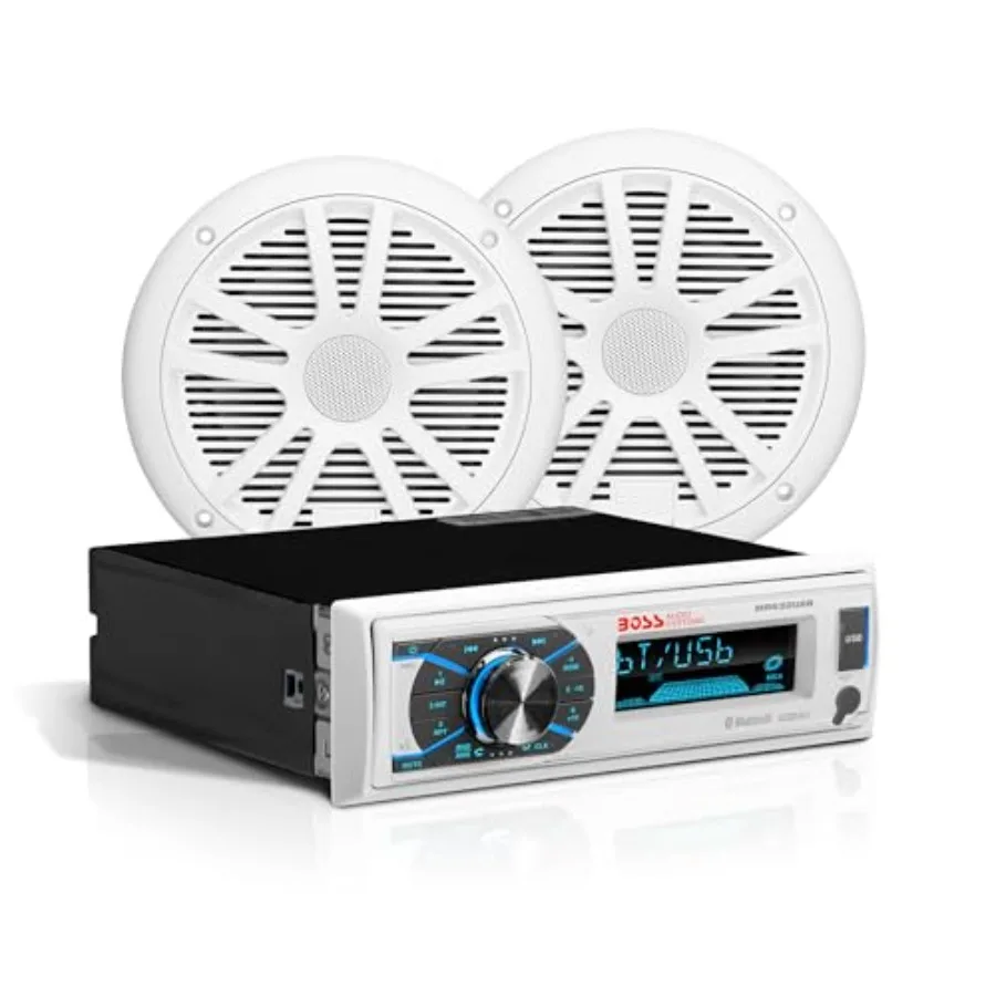 MCK632WB.6 Marine Boat Bluetooth Stereo and 6.5 Inch Speakers - No CD DVD Player, AM/FFM Radio Receiver Head Unit, Dipole Anten