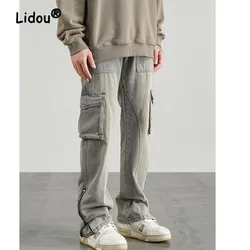 High Street Fashion Zipper Men's Cargo Pants New Classic Straight Cylinder Loose All-match Handsome Youth Male Trouser 2023