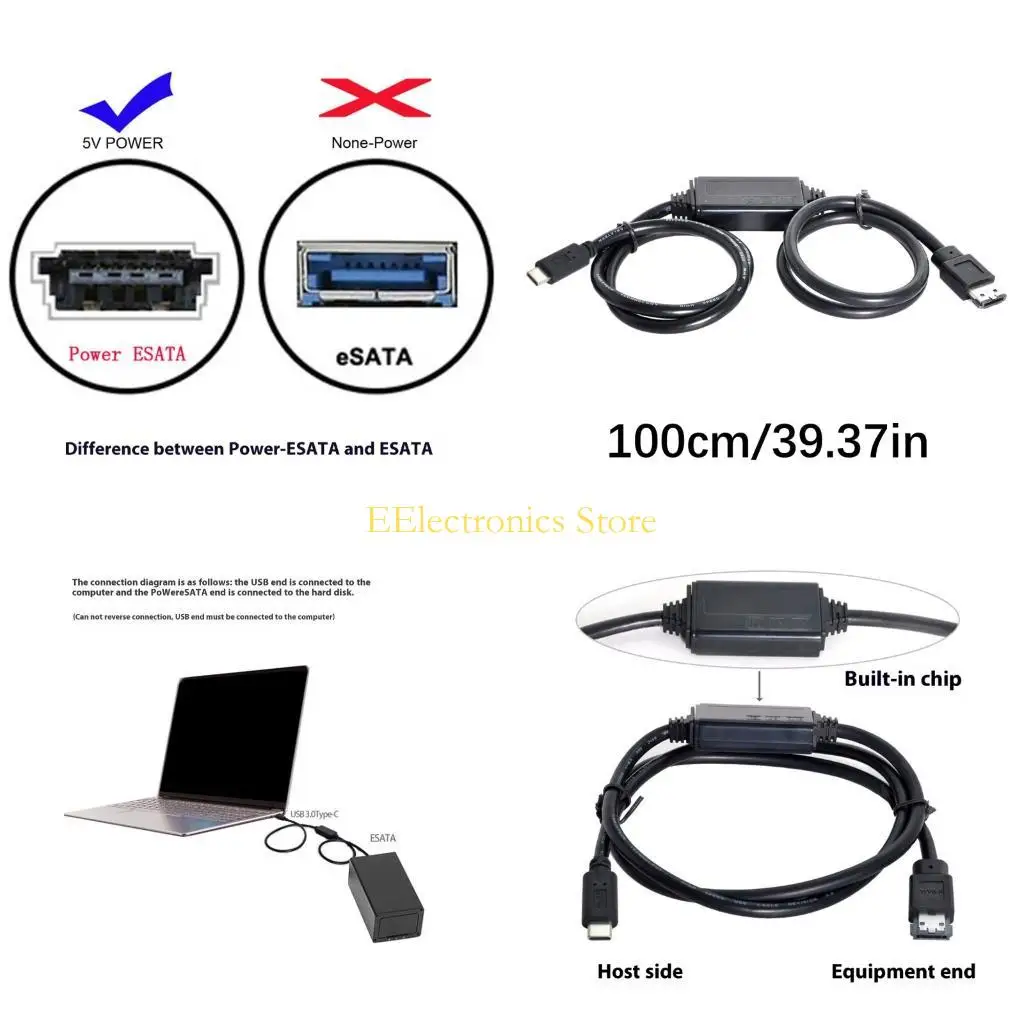B03C USB Type C To ESATA Converters Cable With 5V Power Supply For External HDD SSDs ODD Drive Fast Speed 5Gbps Data Transfer