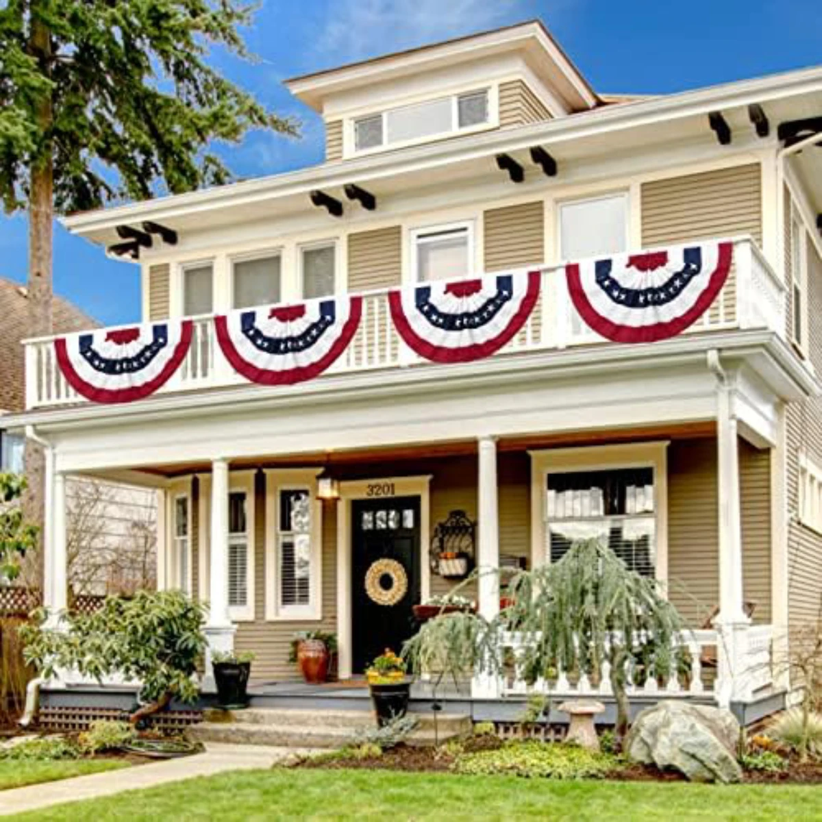 2 Pack American Fan Bunting for Outside 2 x 4 FT American Pleated Fan Flag,American Flag Bunting Patriotic Decorations Bunting Flags for Outdoor Yard Party,Presidents Day Decorations Flags - view 3