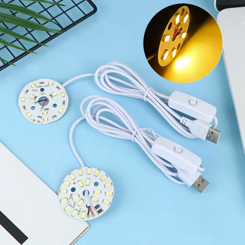 1Pc DC5V Dimmable 48/55MM LED Chips SMD5730 LED Lamp USB Dimmer 5W 10W Light Board White Warm Light With ON/OFF Swicth Cable