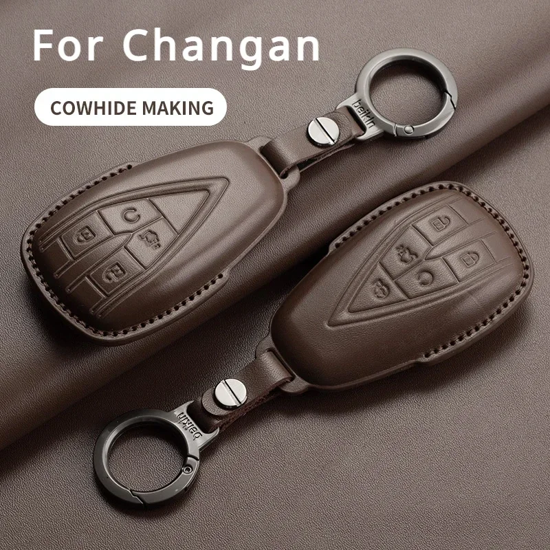 

Leather Car Remote Key Case Cover Shell For Changan UNIT UNIK CS35PLUS CS55 PLUS CS75 PLUS Oshan X7 X5 Keychain Accessories