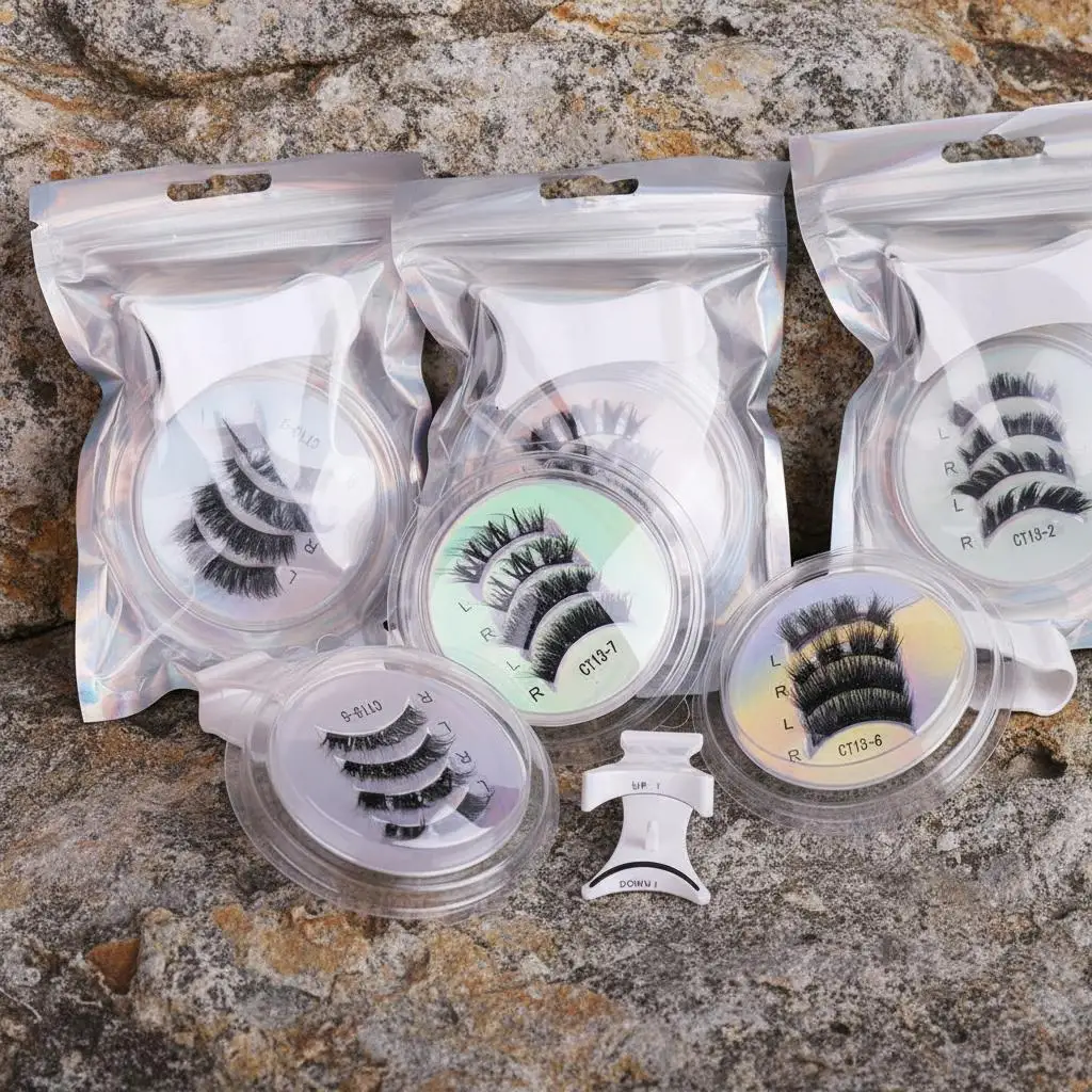 

Reusable Magnetic Lashes 2Pairs Magnetic False Eyelashes Set With Tweezers Makeup Tool Natural Look Fluffy Faux Mink Lashes