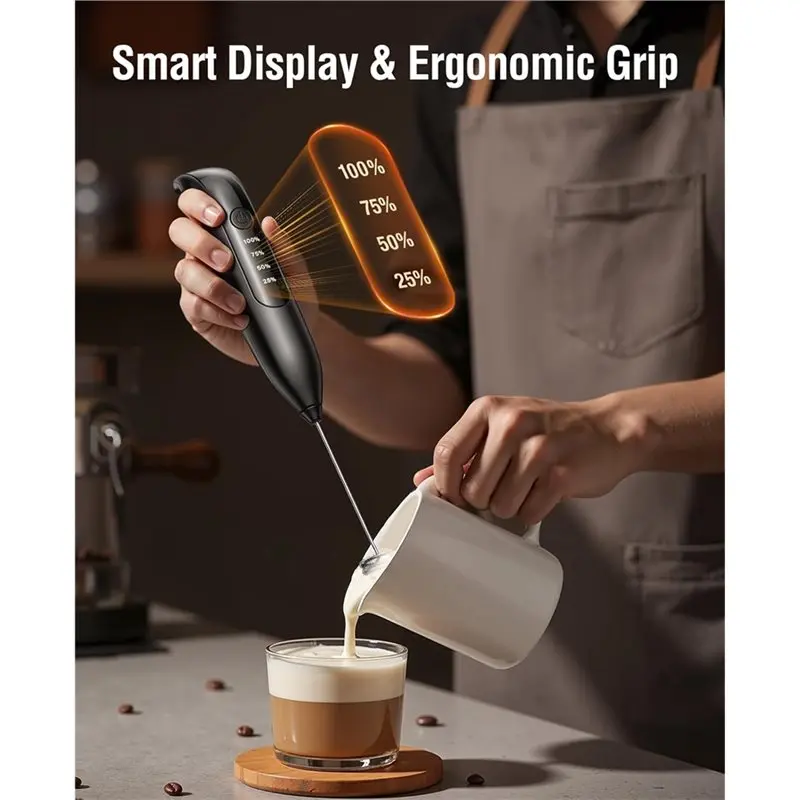 A05G-Electric For Milk Frother For Milk Coffee,Cappuccino, Handheld,Stainless Steel Drink Foam Mixer With LED Digital Display