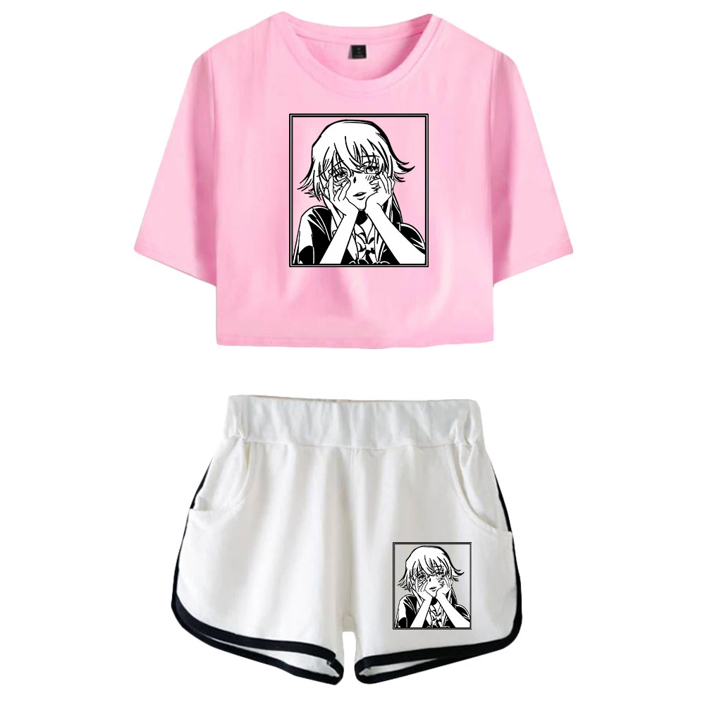 

Women T shirt Brand girls clothing Manga Future Diary Tracksuit Female Two Piece Set Summer Short Sleeve Crop Top+Shorts Japanes