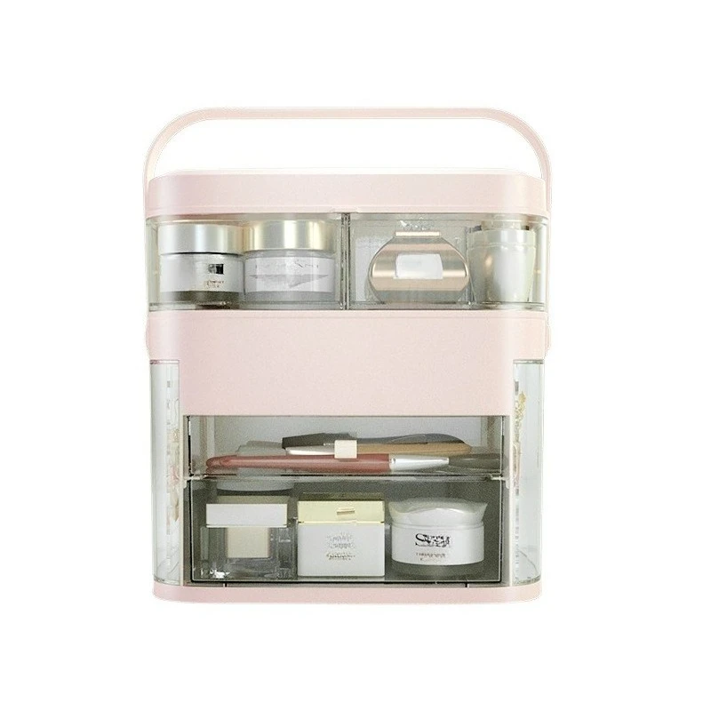 Lighted Makeup Mirror Organizer, All-in-One Cosmetic Case with Lipstick & Skincare Storage