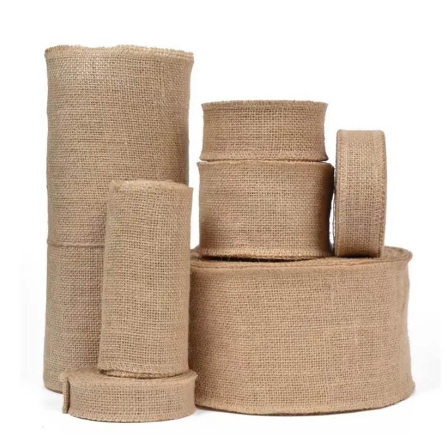 

10Meter Ribbon Roll Burlap Table Runners 4Size 5cm/10cm/15cm/30cm Natural Jute Hessian Wedding Party Chair Bands Vintage Home