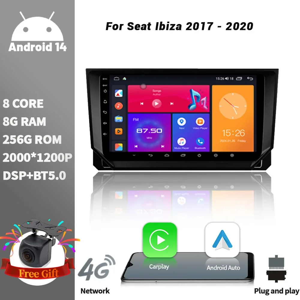 

Car Radio Multimedia Player Navigation 2DIN Android Wireless CarPlay Screen Stereo For Seat Ibiza 2017-2020 4G WIFI