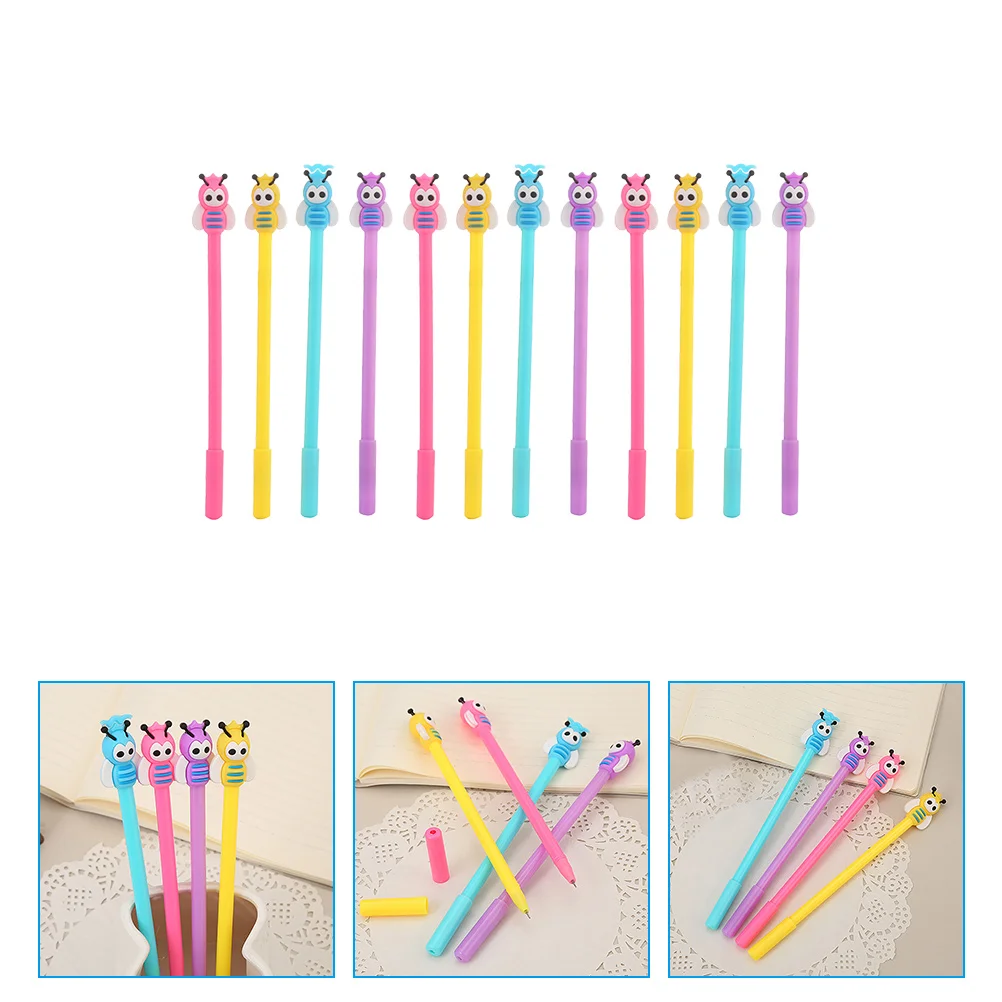 12 Pcs Cartoon Bee Gel Pen Office Pens Cute Bulk Silica for Students Stationery