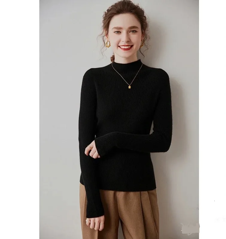 

Женский свитер из 100% мериносовой шерсти, кашемировый пуловер с воротником-стойкой и длинными рукавами, ropa mujer, базовая качественная весенне-осенняя одежда, топы