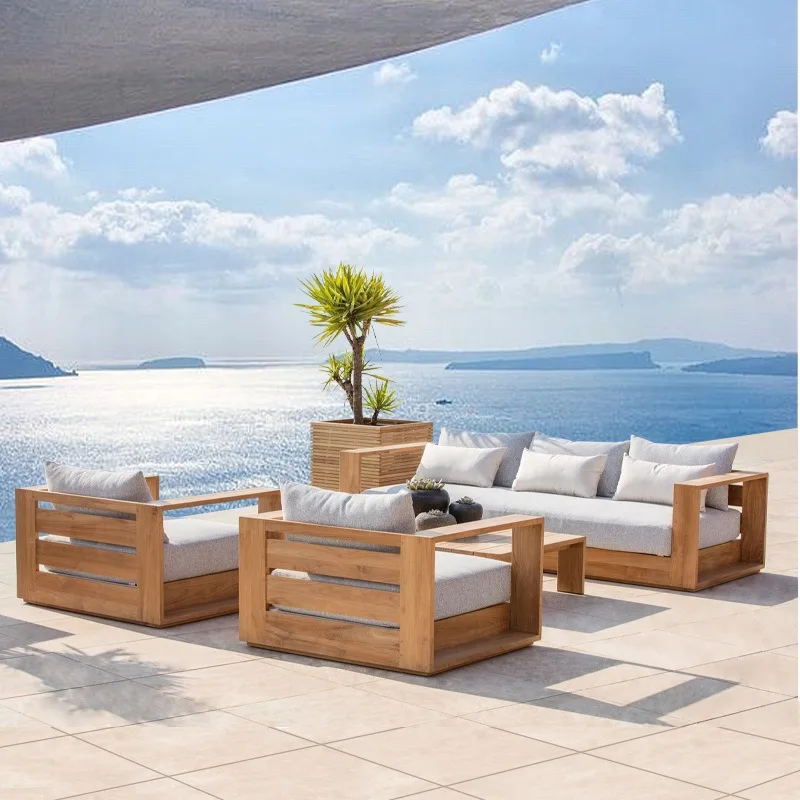 

Outdoor teak sofa waterproof and preservative outdoor courtyard sofa garden hotel solid wood sofa teak coffee table