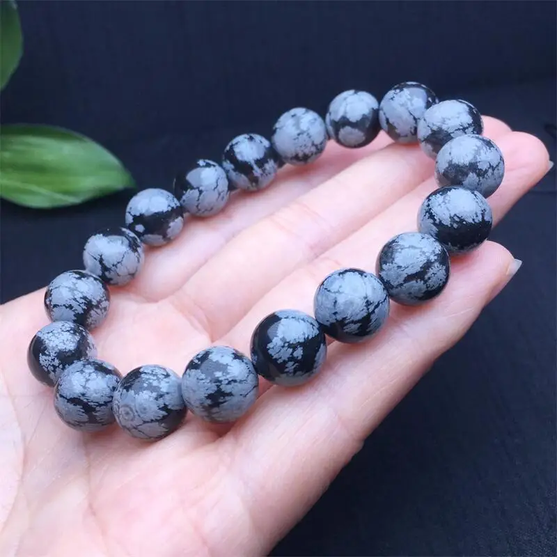 10MM Natural Snowflake Obsidian Bracelet Women Purple Crystal Energy Reiki Healing Bangle Jewelry Holiday Gift 1PCS