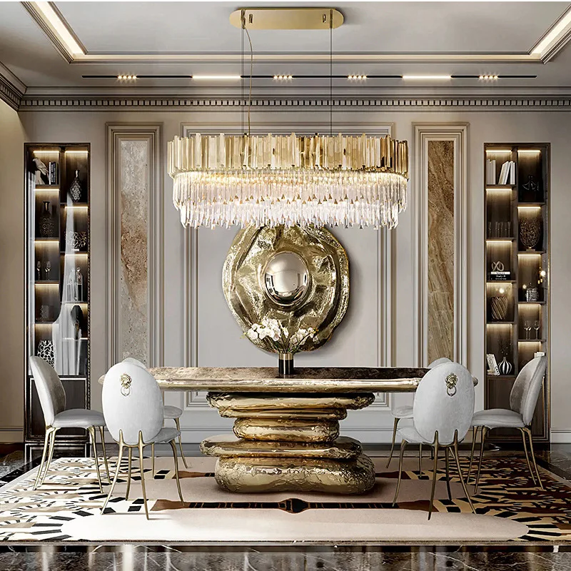 #￥forMR Luxury Living Room Dining Table Classic Gold Hammered Stainless Steel Plated Ancient Book Shape Dining Furniture