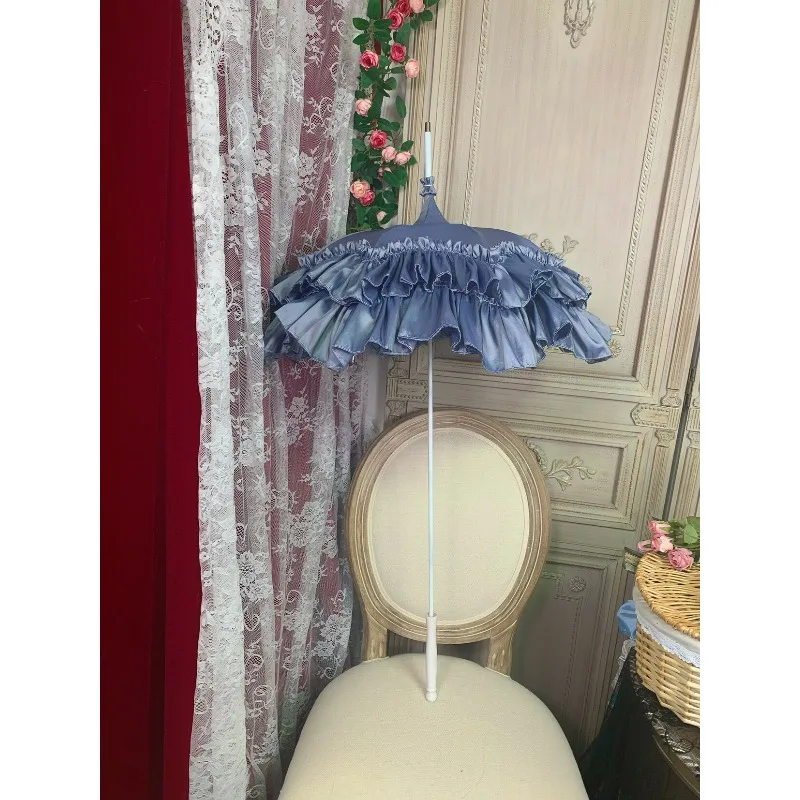 Parapluie vintage à long manche fait main, accessoires photo de mariage, parasol en dentelle et satin