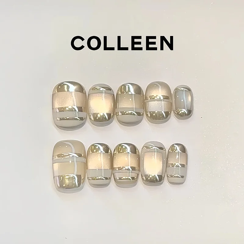 10pcs Handmade Nails - Premium Cat's Eye Gradient Chinese-Style Luxury Gold-Toned Press-On Nails, Perfect as Gifts for Women
