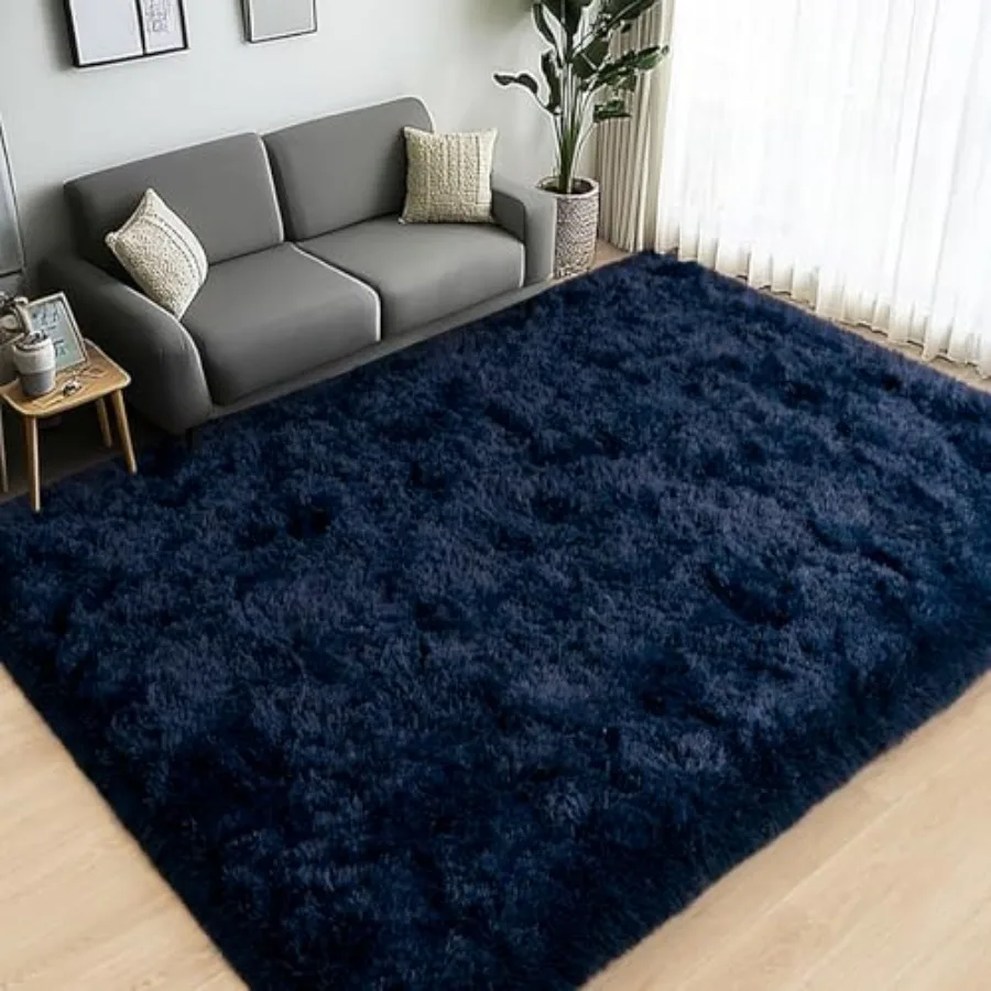 

Large Area Rugs for Living Room Bedroom 6x9 Feet Navy Blue Fluffy Shag Rug Ultra Soft Shaggy Plush Fuzzy Modern Indoor Throw Fl