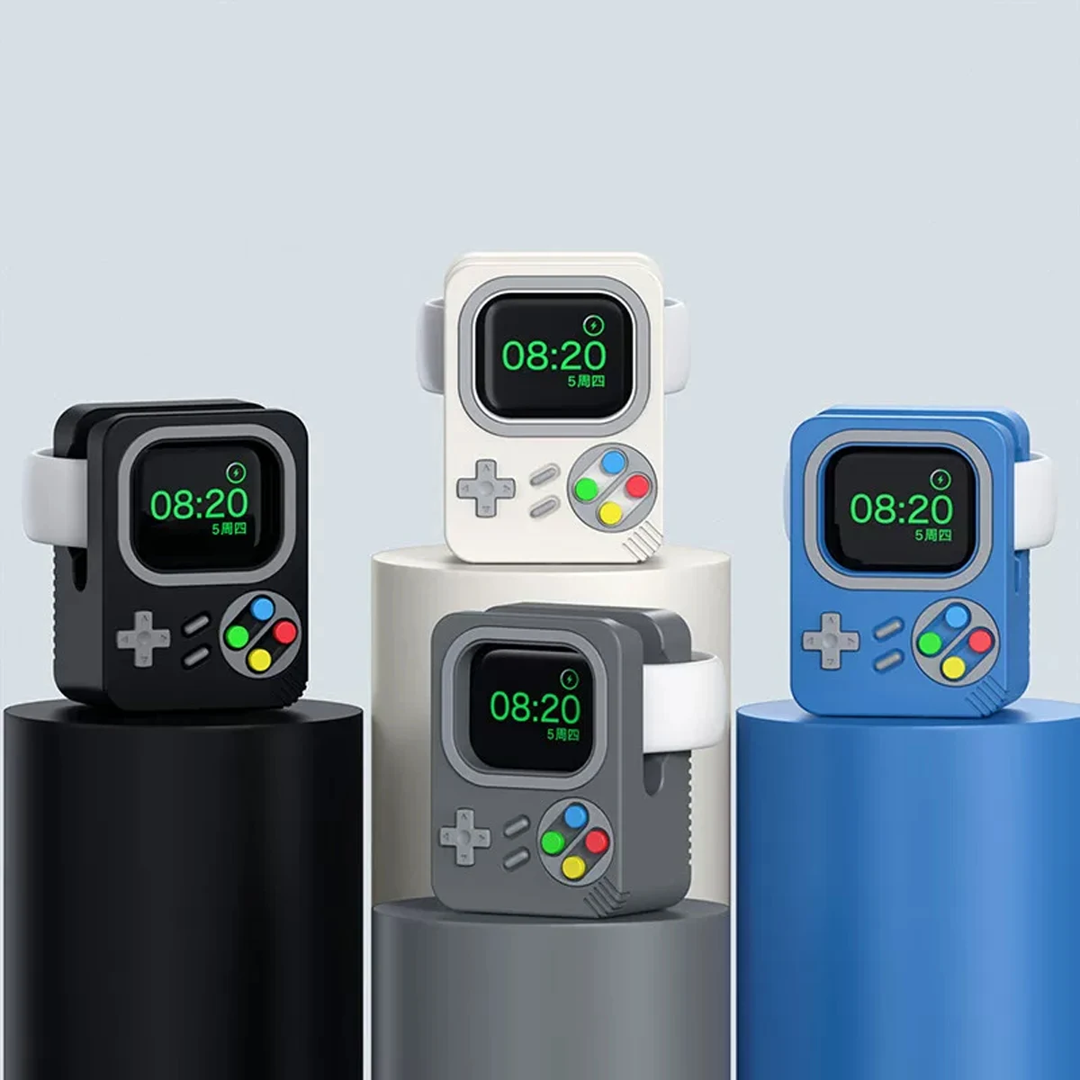 Desktop Holder For Apple Watch Charger Stand Retro Computer Pattern Charging Base for iWatch Ultra S11 10 8 7 6 SE Silicone Dock view 3